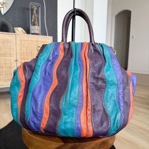 Rare vintage Prada Nappa Stripes Tote bag with orange, teal and purple stripes! - Picture 2 of 9